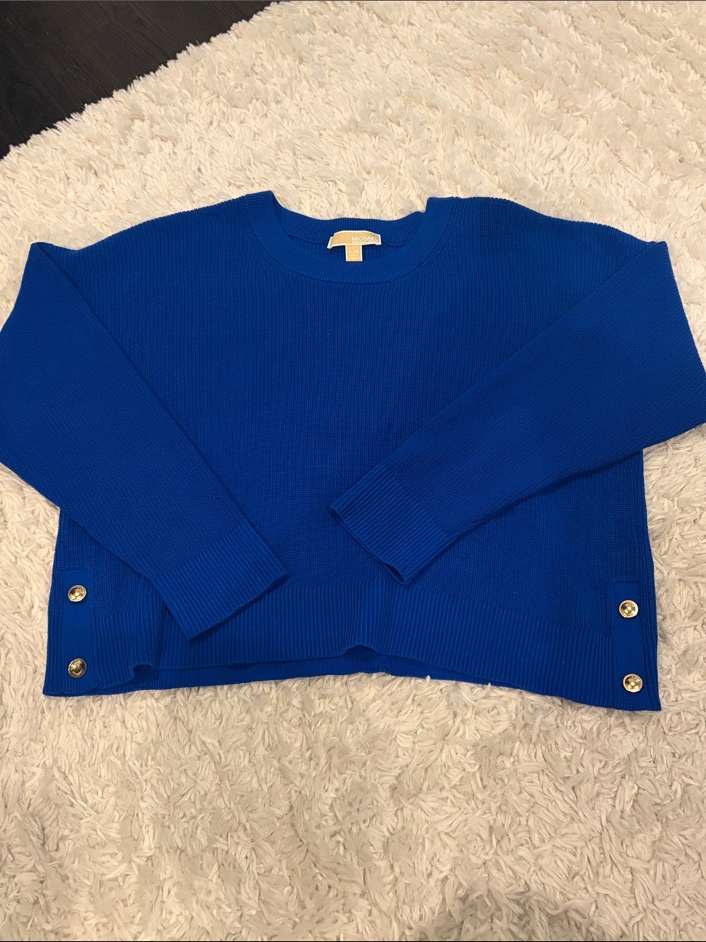 Michael Kors Royal Blue Crewneck Button-Hem Sweater